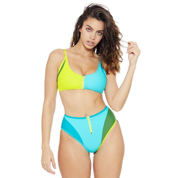 Chromat Mikito Zip Blue Yellow Swim Bikini Bottom - Teal XS NEW - Picture 1 of 4